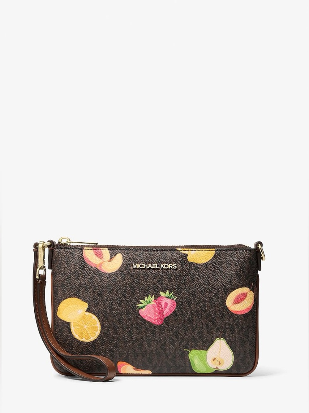 Michael Kors Jet Set Travel Small Printed Signature Logo Wristlet Fruit NWT